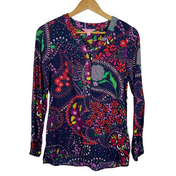 Lilly Pulitzer Womens Providence Top in‎ Garden Menagerie Sz XS Psychedelic 70s - Picture 2 of 15